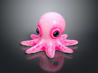 Cute Pink Octopus Stuffed Toy with Big Eyes Shiny Surface and Soft Tentacles 3d model