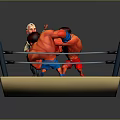 Game Movie Characters Fighting In Wrestling Ring With Referee And Red Muscular Figures