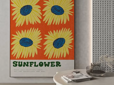 Sunflower Painting With Orange Background Yellow Petals Blue Center For Living Room Decor 3d model