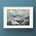White Framed Landscape Painting With Snow Capped Peaks And Cloudy Sky