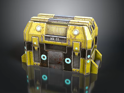 Yellow Futuristic Sci Fi Vehicle with M51 Label Blue Lights and Rusty Metal Texture 3d model