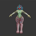 Futuristic Robot Character With Blue Hair And Mechanical Humanoid Body Design