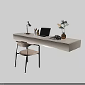 Modern Home Office Desk With Chair Table Lamp Laptop And Potted Plant