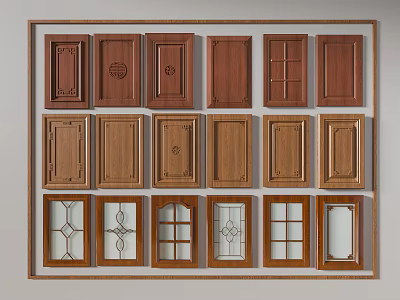 Various Styles Of Wood Grain Cabinet Door Panels With Glass Inlays 3d model