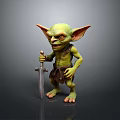 Green Goblin Character With Large Ears Holding Sword For Game And Movie