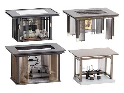 New Chinese Style Pavilion New Chinese Style Corridor Rack 3d model