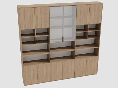 Modern Wooden File Cabinet With Glass Doors And Multiple Storage Compartments 3d model