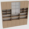 Modern Wooden File Cabinet With Glass Doors And Multiple Storage Compartments