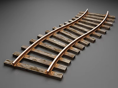 Curved Railroad Track With Wooden Ties And Metal Rails On Gray Background 3d model