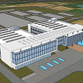 Modern Sales Office Building With Large Glass Curtain Walls Steel Frame And Lawn Water Feature