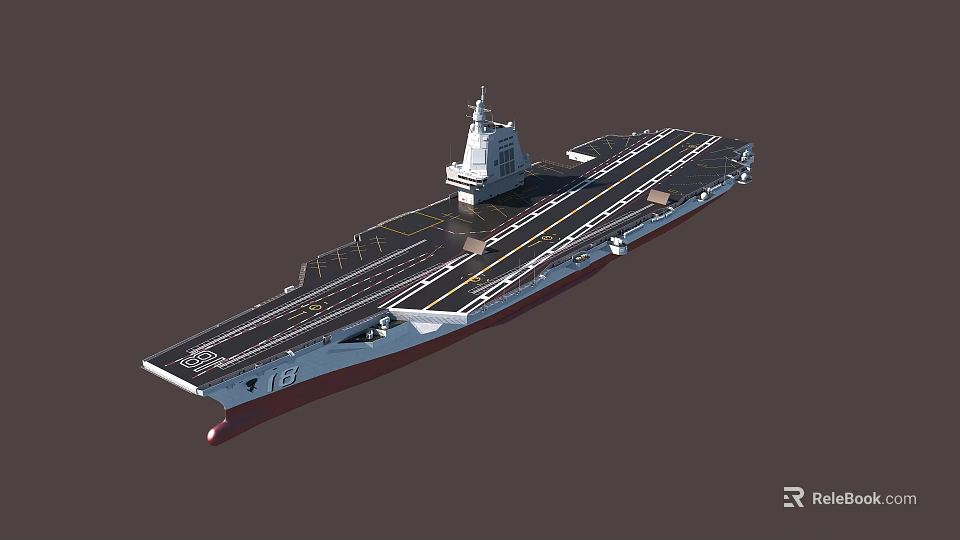 Modern Aircraft Carrier With Long Flight Deck And Command Island Structure 3d model 