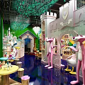Pink Panther Themed Shopping Mall Store With Castle Shaped Decor Green Walls And Product Shelves