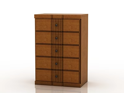 Classic Five Drawer Wooden Dresser With Black Knobs And Brown Finish 3d model