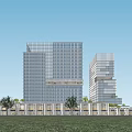 Twin Modern Residential Towers With Glass Curtain Walls Green Lawns And Pedestrian Areas