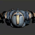 Female Sci Fi Game and Movie Character in Blue Armor With Orange Details