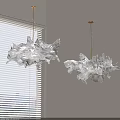 White Pleated Petal Shaped Chandeliers Hanging In Modern Interior With Window Blinds
