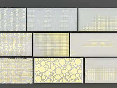 Decorative Ceramic Tiles With Various Patterns And Gray Yellow Textures 3d model
