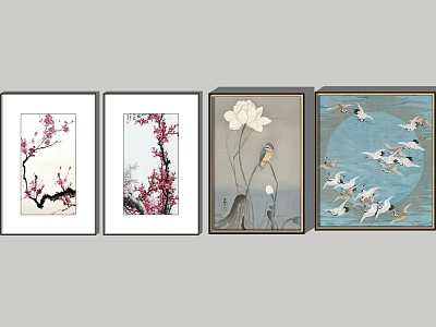Chinese Traditional Hanging Paintings With Plum Blossoms Lotus Bird And Wild Geese 3d model