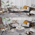 Modern Living Room Sofa Coffee Table Set With Throw Pillows Area Rug And Green Plants