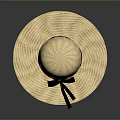 Stylish Beige Wide Brim Straw Hat With Dark Purple Bow Decoration