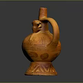 Orange Ceramic Jug With Decorative Patterns Unique Handle As Practical Household Item