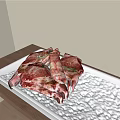 Raw Ribs Arranged on Aluminum Foil Tray Placed on Wooden Table with Light Wall Background