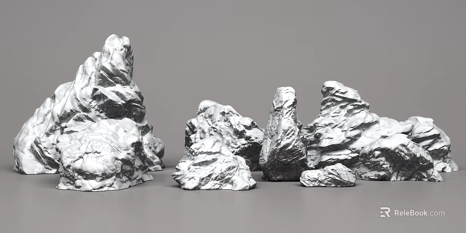 Natural Stone And Wood Decorative Pieces With Textured Surfaces And Various Shapes 3d model 