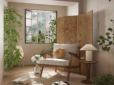 Elegant Solid Wood Upholstered Leisure Chair For Warm Sunlit Home Relaxing Corner Decor 3d model