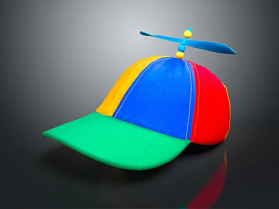 Vibrant Patchwork Hat With Propeller On Top And Multicolored Panels 3d model