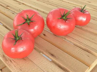 Fresh Red Ripe Tomatoes Placed on Natural Wooden Slatted Tray 3d model