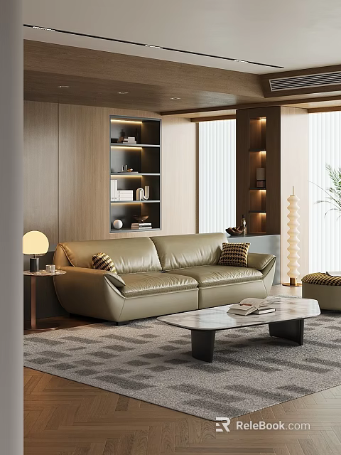 Light Luxury Genuine Leather Double Seater Sofa For Modern Elegant Living Room Interior Decoration 3d model 
