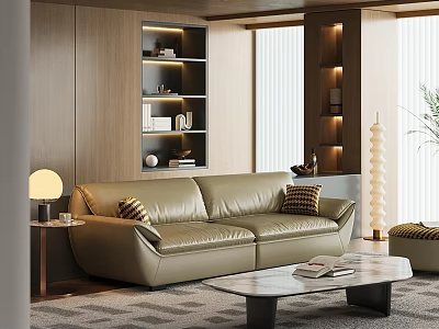 Light Luxury Genuine Leather Double Seater Sofa For Modern Elegant Living Room Interior Decoration 3d model
