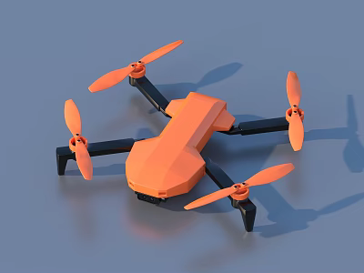 Modern Orange Small Drone With Four Propellers And Black Frame Design 3d model
