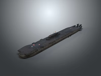 Vintage Military Submarine Marine Transport Vehicle With Long Structure And Command Tower 3d model