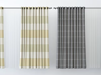 Checkered Curtain Designs For Home Decor With Beige And Gray Patterns 3d model