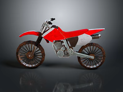Red and White Off Road Motorcycle with Rusted Wheels and Metallic Parts 3d model