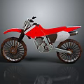 Red and White Off Road Motorcycle with Rusted Wheels and Metallic Parts