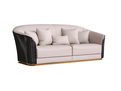 Three Seater Sofa With Light Beige Upholstery Plush Cushions Black Armrests And Golden Base 3d model