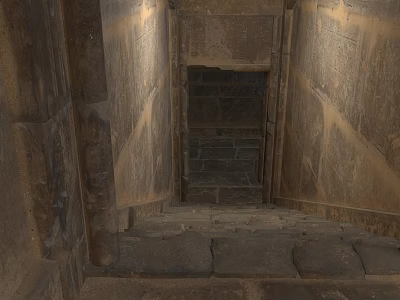 Ancient Egyptian Temple Corridor Interior with Intricate Murals and Stone Steps 3d model