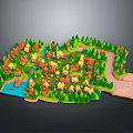 Cartoon Style Miniature Village Model With Colorful Houses Green Trees River And Roads
