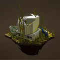 Creative Computer Scene With Green Plants Blue Accessory Keyboard On Floating Island 3d model