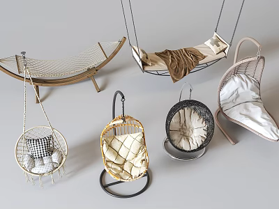 Various Stylish Hanging Chairs With Rattan Frames Soft Cushions And Modern Designs For Home Decor 3d model