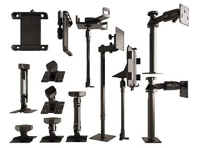 Collection Of Black Mounting Brackets And Stands 3d model