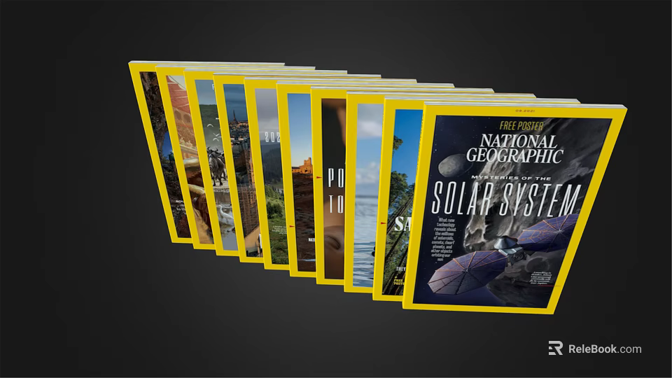 National Geographic Magazines Multiple Issues Featuring Solar System And Space Exploration Content 3d model 