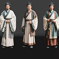 Three Men In Traditional Ancient Robes Standing Against Black Background With Reflections