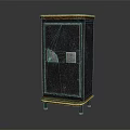 Vintage Safe Cabinet With Black Leather Like Surface Wooden Trim Metal Legs And Combination Lock