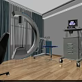 Modern Medical Examination Room Interior With Equipment Cart Display Screen Chair And Green Plant