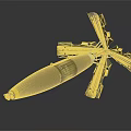 Military Bomb with Brown Body Yellow Tail and Deployed Fins Detailed Metal Structure