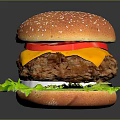 Juicy Cheeseburger with Fresh Lettuce Tomato Onion Rings and Sesame Seed Bun