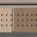 Double Row Wooden Storage Lockers With Multiple Compartments And Black Handles 3d model